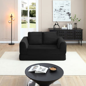 English Elm 2-in-1 Corduroy Futon Sofa Sleeper Modular Floor Couch for Studio and Guest Living Spaces Black W1117S00376