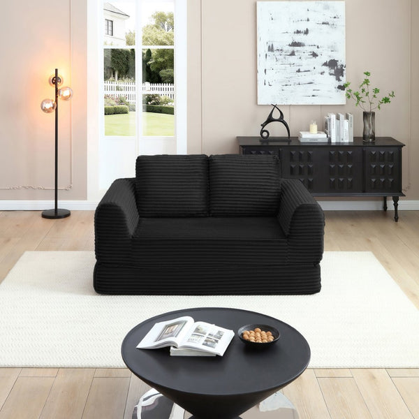 English Elm 2-in-1 Corduroy Futon Sofa Sleeper Modular Floor Couch for Studio and Guest Living Spaces Black W1117S00376