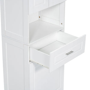 English Elm Tall Bathroom Cabinet with Tilt-Out Laundry Hamper, Adjustable Shelves, Anti-Tip Design & Large Storage White WF323481AAK