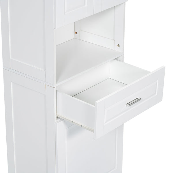 English Elm Tall Bathroom Cabinet with Tilt-Out Laundry Hamper, Adjustable Shelves, Anti-Tip Design & Large Storage White WF323481AAK