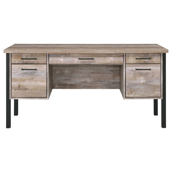 English Elm Azura Weathered Oak 4-drawer Office Desk with Spacious Work Surface, Rustic Engineered Wood, Organized Storage B062P337737