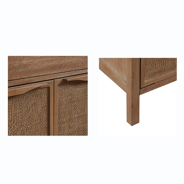 JLA Home Madison Park - Accent Woven Coastal Chest with Cane Door Panels, Reclaimed Wood Finish, Drawer & Lower Shelf — Secure MP130-1036