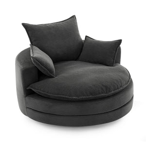 English Elm 360° Oversized Swivel Lounge Chair with 38" Deep Seat Dual-Layer Cushion Corduroy Accent Pillows Black N719S002100B