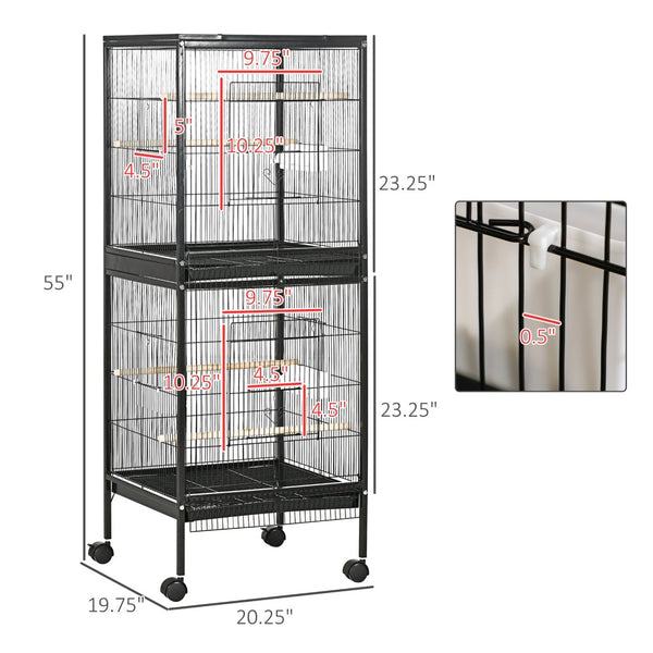 English Elm Pawhut Double Stacked Aviary Steel Bird Cage with Rolling Casters for Small Birds W2225P173760