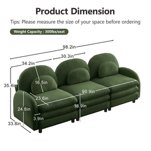 English Elm Teddy Fleece Modular Cloud Sofa Sculptural Curved Three Seat Living Room Couch Green W5656S00081