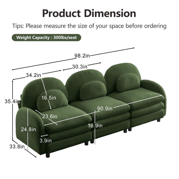 English Elm Teddy Fleece Modular Cloud Sofa Sculptural Curved Three Seat Living Room Couch Green W5656S00081