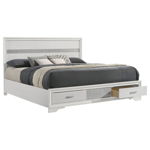 English Elm May Contemporary Eastern King Storage Bed with Shimmery Foil Headboard & Rhinestone Pulls, White B062S01085