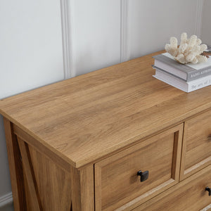 English Elm 6 Drawer Dresser Oak Finish Tall Chest with Silent Metal Rails, Modern Handles, Spacious Storage W2275P206605