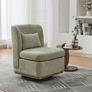 English Elm 25.2 Wide Modern Chenille Cushioned Armless Swivel Accent Chair with Pillow, Metal Base, Pocket Spring Comfort Pale Green W3118P253948