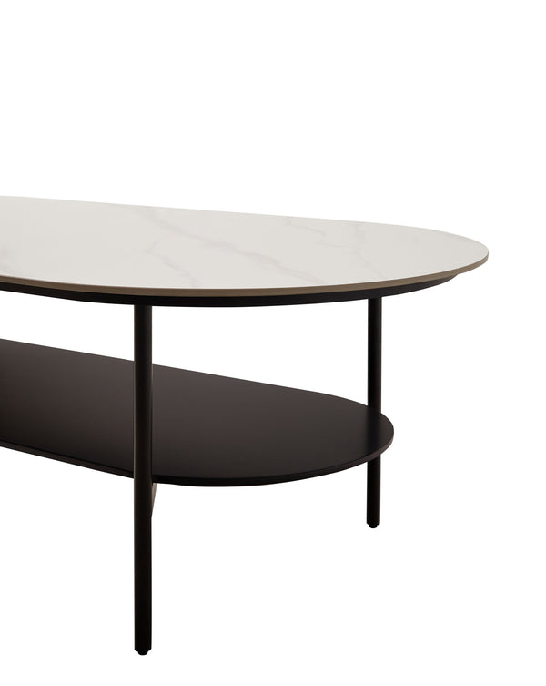 English Elm Coffee ceramic coffee table with sintered stone top, walnut shelf & steel frame for modern rooms W1911P194980