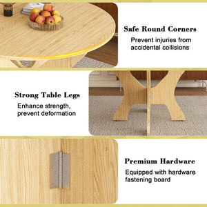 English Elm 43 Inch Foldable Mdf Dining Set with Pu Cushioned Solid Wood Chairs Space Saving Ancient Oak W2700S00115
