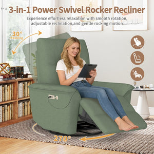 English Elm 270° Swivel Power Recliner Velvet Glider Rocker with Usb Ports for Living Room Dark Green W1028S00059