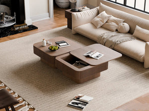 English Elm 31.5'' Square Wood Veneer Flip Top Storage Coffee Table with Slat Detail for Living Rooms Walnut W1435P375246