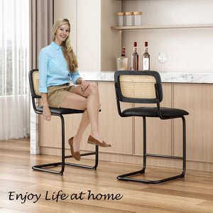 English Elm Farini Velvet Counter Height Bar Stools Set of 2 with Rattan Back, Cantilever Comfort & Floor Protectors Black T3623P354965