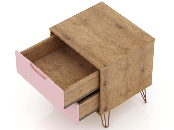 English Elm Rockefeller 20" Stylish Pink Nightstand With 2 Drawers, Metal Legs & Customizable Handles For Modern Homes B365P398167-GIGA
