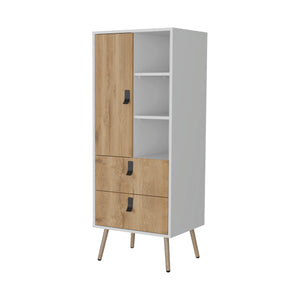 English Elm Kimball Modern Tall Dresser in White Macadamia Finish — Space-Saving 2-Drawer Storage with Shelves B128P176104