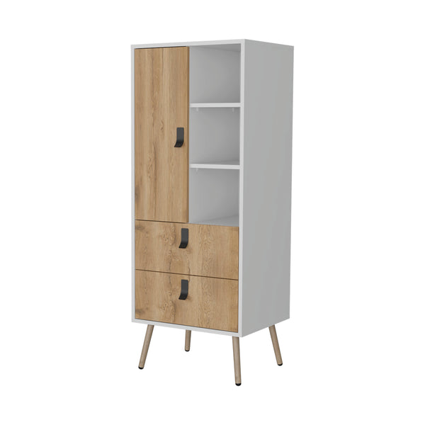 English Elm Kimball Modern Tall Dresser in White Macadamia Finish — Space-Saving 2-Drawer Storage with Shelves B128P176104
