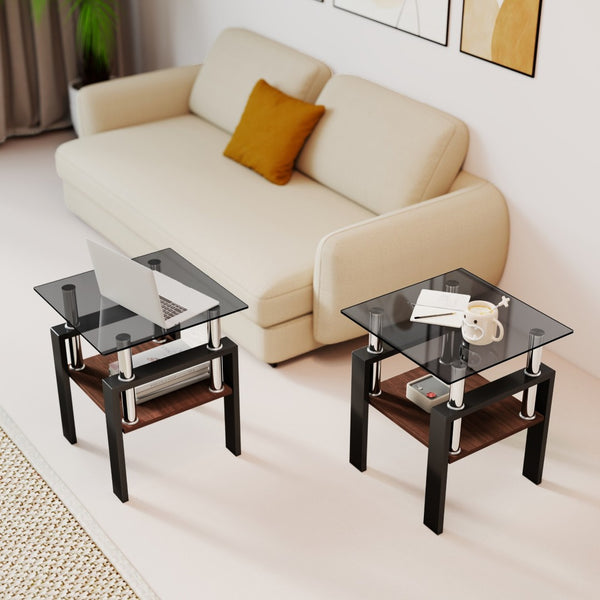 English Elm Set Of 2 Modern Tempered Glass Tea Tables - Sleek, Sturdy, And Stylish For Your Living Space Decor! W241P300310-GIGA