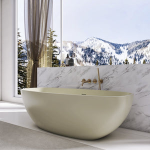 English Elm 66.9 Inch Stone Resin Freestanding Soaking Tub Matte Khaki Spa Bathtub W1613P381035