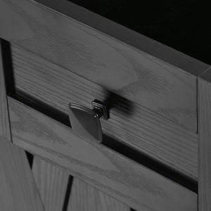 English Elm K&K 58" Farmhouse Kitchen Island with Sliding Barn Door, Drop Leaf, Glass Rack, Locking Wheels, Power Black N707P349811B