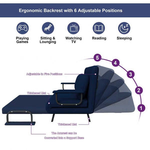 English Elm 46" Wide Corduroy Sleeper Sofa Bed Convertible Folding Chair for Two with Adjustable Backrest Blue W2700P431035