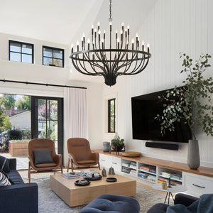 English Elm 36-light Matte Black Iron Candle Chandelier Farmhouse Industrial Style for Large Dining Rooms W5008P464944