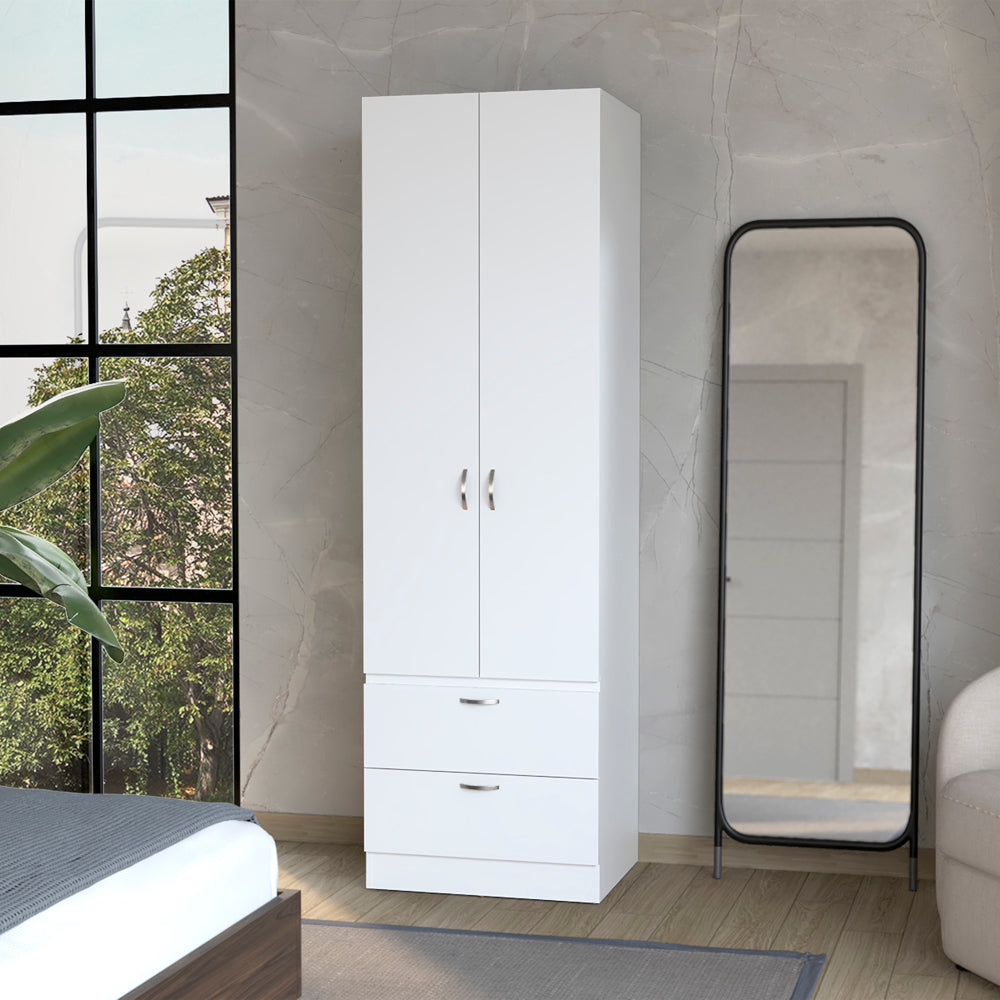 English Elm Armoire Marlton White Bedroom Closet Cabinet with Hanging Rod, Shelf & 2 Drawers for Organized Storage B092P191175