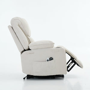 English Elm Ivory Corduroy Recliner with Heat, Massage & Assistive Lift — Remote Control, Cup Tray Comfort W570P320340