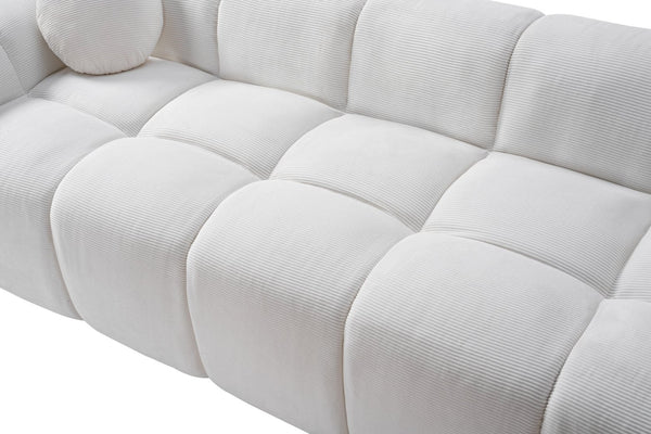English Elm 98.4" Corduroy Cloud Puff Sofa Vacuum Packed 4-seater Living Room Couch with Pillows White W5515P477281