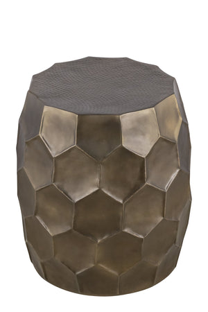 English Elm Modern Round Hand-Hammered Aluminum Coffee & End Table Set — Hexagonal Patterned Artisanal Design Gold B009S01529