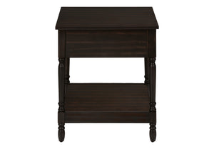 English Elm Accent Square Two-Tier Table with Grooved Top and Turned Legs, Compact Nightstand with Shelf, Brown Veneer Walnut 28 L x 25 W x 8 H B2710P219483