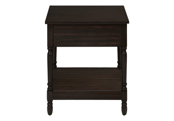English Elm Accent Square Two-Tier Table with Grooved Top and Turned Legs, Compact Nightstand with Shelf, Brown Veneer Walnut 28 L x 25 W x 8 H B2710P219483