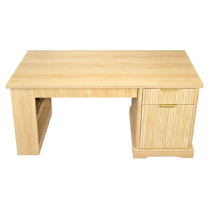 English Elm 55" Fluted White Computer Desk with Power Outlet Pegboard Cabinet and Keyboard Tray W2917P396017