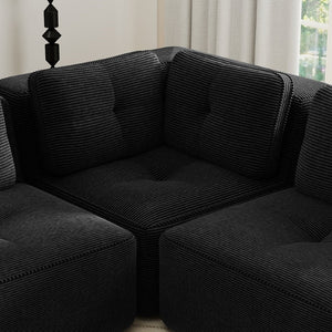 English Elm Modern Corduroy Sectional Sofa Deep Seat V Shape Tufted Couch with Movable Ottoman Black W714S01585