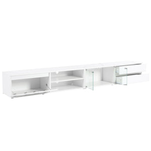 English Elm ON-TREND Modern APP-Controlled LED TV Stand for TVs up to 105" with Faux Marble Top, Tempered Glass Doors, Ample Storage, Cable Management, and High Load Capacity for Living Room Entertainment Center White N721P171537K