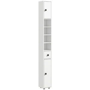 English Elm Slim Corner Bathroom Cabinet Tall Narrow White Tower with Soft Close Doors Storage T3971P470790