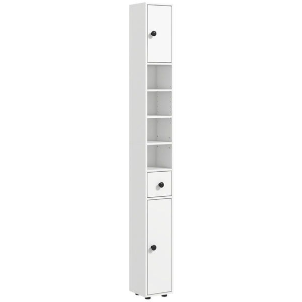 English Elm Slim Corner Bathroom Cabinet Tall Narrow White Tower with Soft Close Doors Storage T3971P470790