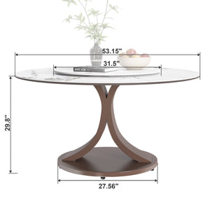 English Elm 53" Round Dining Table - Stylish 360° Lazy Susan, Scratch & Heat Resistant Sintered Stone Top, Durable Base W2699S00057