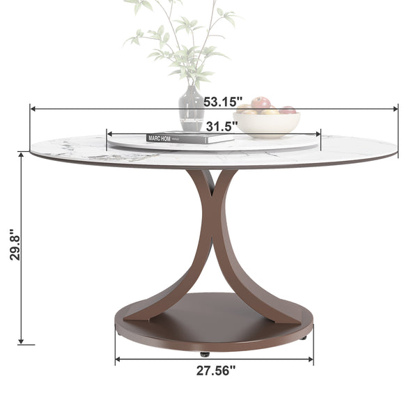 English Elm 53" Round Dining Table - Stylish 360° Lazy Susan, Scratch & Heat Resistant Sintered Stone Top, Durable Base W2699S00057
