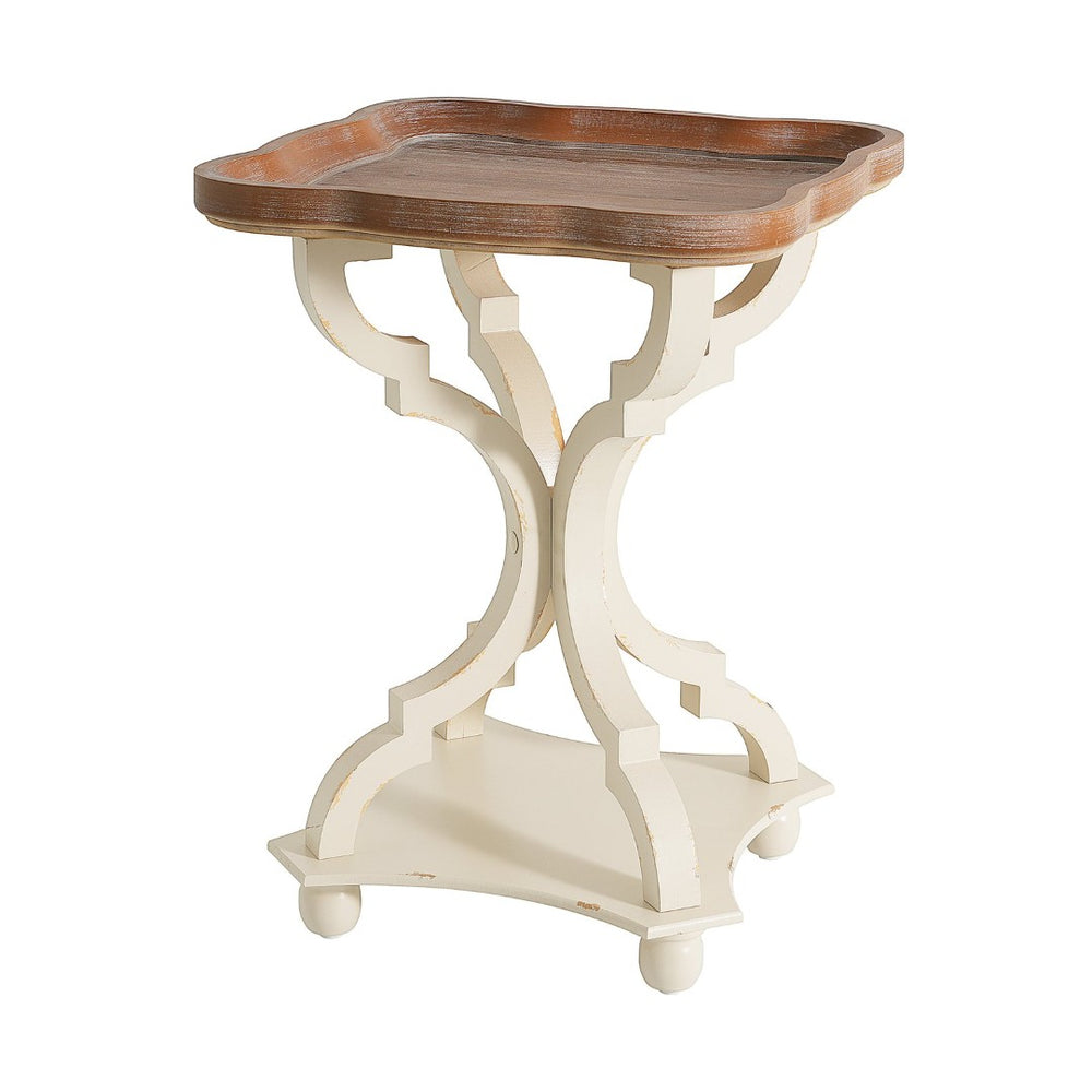 English Elm Accent Table French Country Hourglass Base Carved Wood Distressed Finish Entryway Side 69816.00