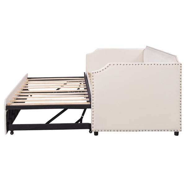 English Elm Twin Velvet Upholstered Daybed with Pop up Trundle for Guest or Kids Rooms SF000197AAA