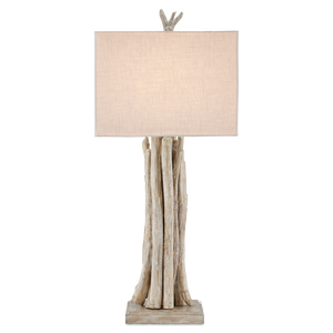 Driftwood Rustic Whitewash Table Lamp with Off-White Linen Shade - Handcrafted Natural Decor Accent