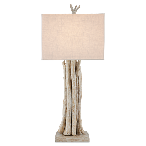 Driftwood Rustic Whitewash Table Lamp with Off-White Linen Shade - Handcrafted Natural Decor Accent