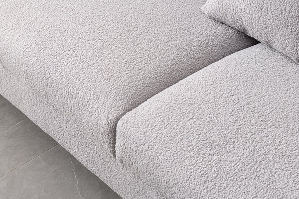 English Elm Luxurious three-seat upholstered sofa with golden legs and plush pillows, modern chic design for living rooms Gray B205S00072