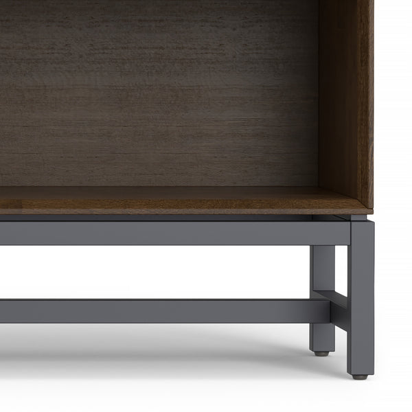 English Elm Banting Solid Rubberwood Low Wide Bookcase in Walnut Brown with Graphite Metal Frame, 4 Open Shelves, 64" W, Anti-Tip Protection B136P238608