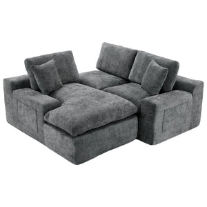 English Elm Cloud Modular Sectional Sofa with Double-Layer Cushioning, Deep 21.5" Seat, Chenille Upholstery & Side Pockets Grey N719S001980E