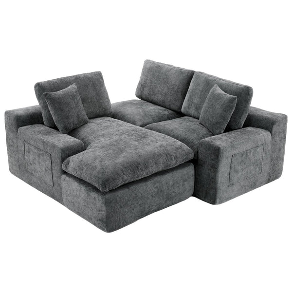 English Elm Cloud Modular Sectional Sofa with Double-Layer Cushioning, Deep 21.5" Seat, Chenille Upholstery & Side Pockets Grey N719S001980E