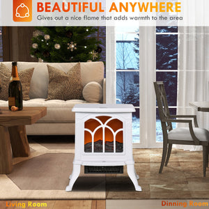 English Elm HOMCOM Freestanding Electric Fireplace Stove with Realistic Flame, 750/1500W Heat, Safety Features White W2225P229344