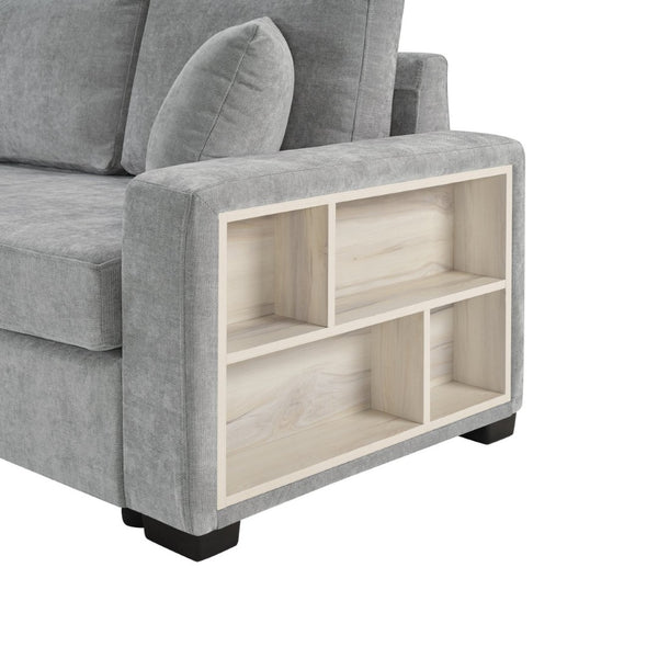 English Elm Modern Chenille Upholstered Compact Sofa with Console Storage Armrest for Living Room Grey N763S000061E