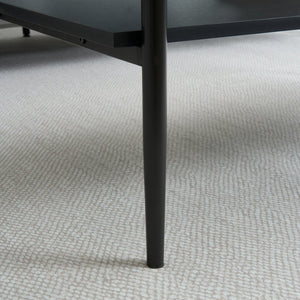 English Elm Rectangle Coffee Table With Sleek Gray Glass Top & Sturdy Black Metal Legs - Modern Living Room Style W241139565-GIGA